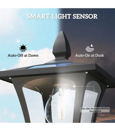 Outsunny Garden Solar Lamp Post Light, Waterproof LED Solar Light Post with Planter, Black