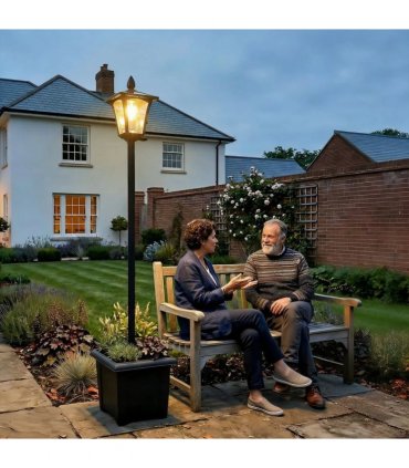 Outsunny Garden Solar Lamp Post Light, Waterproof LED Solar Light Post with Planter, Black