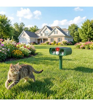 Outsunny Ultrasonic Cat Repellent, PIR Motion Sensor 110°, LED Flash, Solar Cat Deterrents for Gardens UK