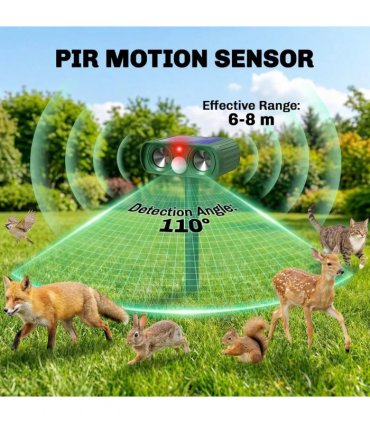 Outsunny Ultrasonic Cat Repellent, PIR Motion Sensor 110°, LED Flash, Solar Cat Deterrents for Gardens UK