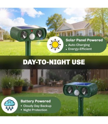 Outsunny Ultrasonic Cat Repellent, PIR Motion Sensor 110°, LED Flash, Solar Cat Deterrents for Gardens UK