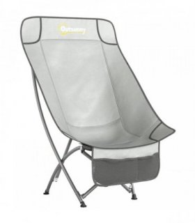 Outsunny Camping Chair for Adults Heavy Duty Folding Camp Chair with Side Pocket and Carry Bag Light Grey