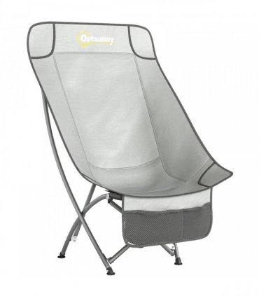 Outsunny Camping Chair for Adults Heavy Duty Folding Camp Chair with Side Pocket and Carry Bag Light Grey