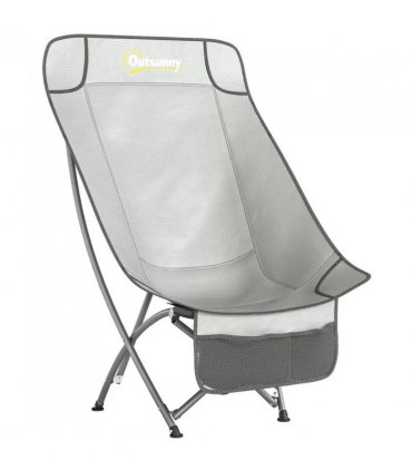 Outsunny Camping Chair for Adults Heavy Duty Folding Camp Chair with Side Pocket and Carry Bag Light Grey