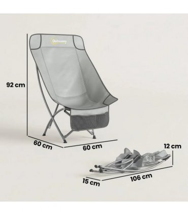 Outsunny Camping Chair for Adults Heavy Duty Folding Camp Chair with Side Pocket and Carry Bag Light Grey