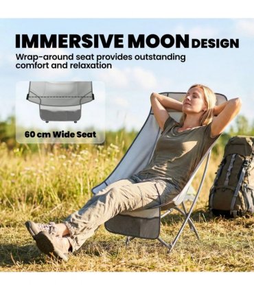 Outsunny Camping Chair for Adults Heavy Duty Folding Camp Chair with Side Pocket and Carry Bag Light Grey