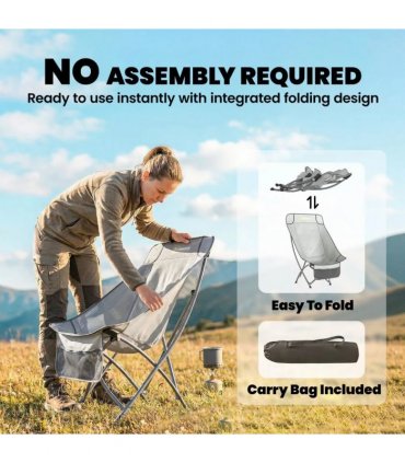 Outsunny Camping Chair for Adults Heavy Duty Folding Camp Chair with Side Pocket and Carry Bag Light Grey