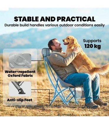 Outsunny Camping Chair for Adults Heavy Duty Folding Camp Chair with Side Pocket and Carry Bag Light Grey