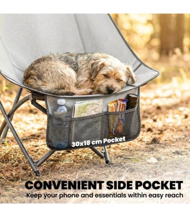 Outsunny Camping Chair for Adults Heavy Duty Folding Camp Chair with Side Pocket and Carry Bag Light Grey