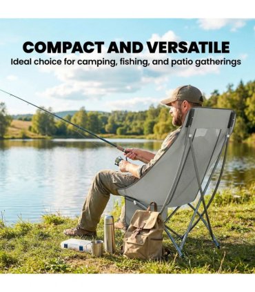 Outsunny Camping Chair for Adults Heavy Duty Folding Camp Chair with Side Pocket and Carry Bag Light Grey
