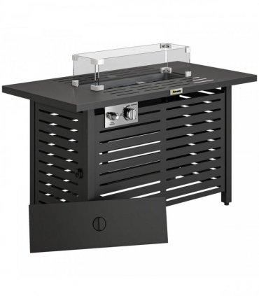 Outsunny Propane Gas Fire Pit Table, Outdoor Firepit with 43" Steel Tabletop and Lid, 50,000 BTU Pulse Ignition Fire Table w/ Stainless Steel Burner, Glass Wind Guard, and Cover