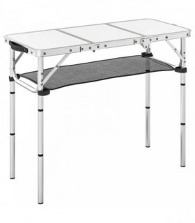 Outsunny 3ft Folding Camping Table, Picnic Table with Mesh Storage Layer, Carrying Bag and Metal Frame, Cream White