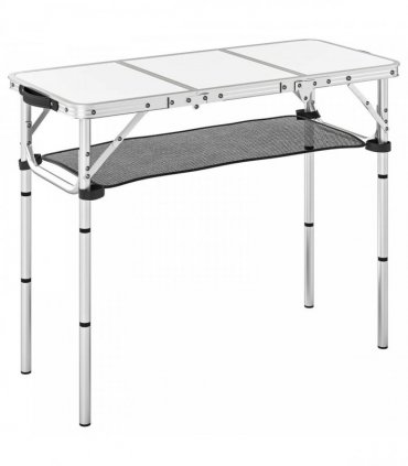 Outsunny 3ft Folding Camping Table, Picnic Table with Mesh Storage Layer, Carrying Bag and Metal Frame, Cream White
