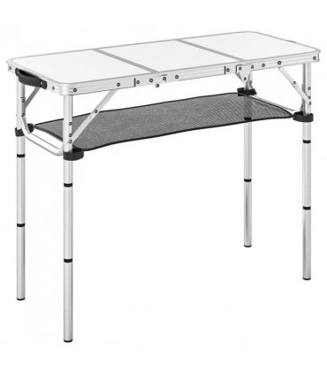 Outsunny 3ft Folding Camping Table, Picnic Table with Mesh Storage Layer, Carrying Bag and Metal Frame, Cream White