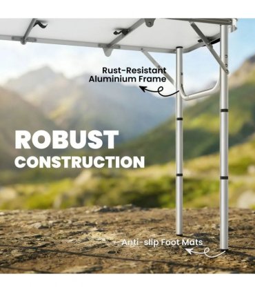 Outsunny 3ft Folding Camping Table, Picnic Table with Mesh Storage Layer, Carrying Bag and Metal Frame, Cream White