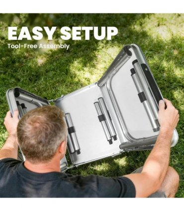 Outsunny 3ft Folding Camping Table, Picnic Table with Mesh Storage Layer, Carrying Bag and Metal Frame, Cream White