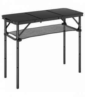 Outsunny 3ft Folding Camping Table, Picnic Table with Mesh Storage Layer, Carrying Bag and Metal Frame, Black
