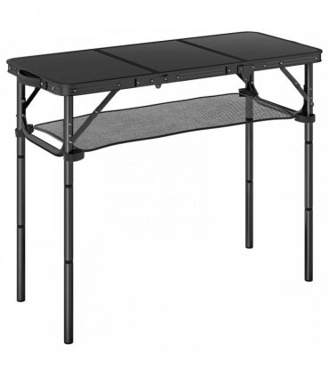 Outsunny 3ft Folding Camping Table, Picnic Table with Mesh Storage Layer, Carrying Bag and Metal Frame, Black