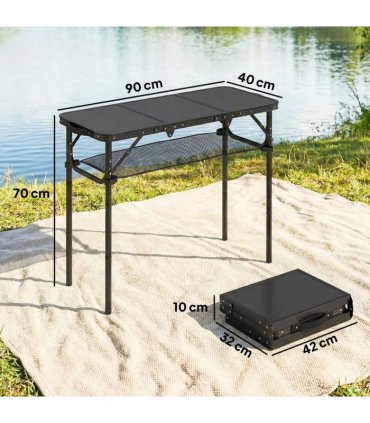 Outsunny 3ft Folding Camping Table, Picnic Table with Mesh Storage Layer, Carrying Bag and Metal Frame, Black