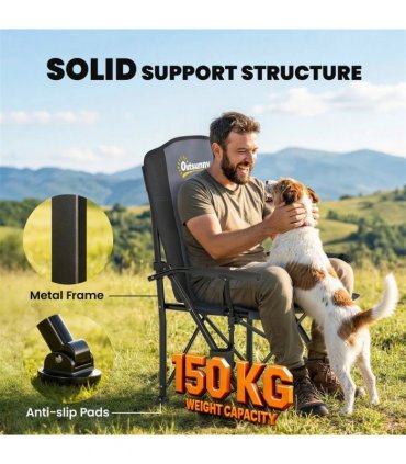 Outsunny Padded Camping Chair Adults Heavy Duty Folding Chair Side Pocket Cup Holder Carry Bag Outdoor Black
