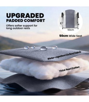 Outsunny Padded Camping Chair Adults Heavy Duty Folding Chair Side Pocket Cup Holder Carry Bag Outdoor Light Grey