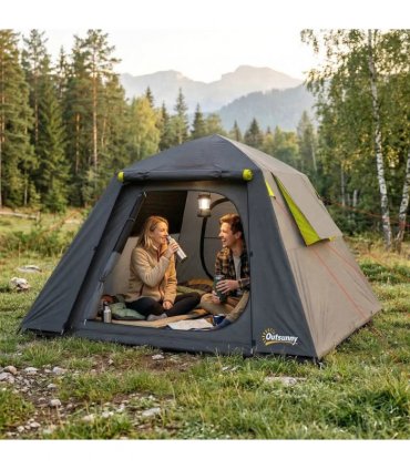 Outsunny Camping Tent 3000mm Waterproof Tent with 2 Doors for 2 Person, Grey & Green