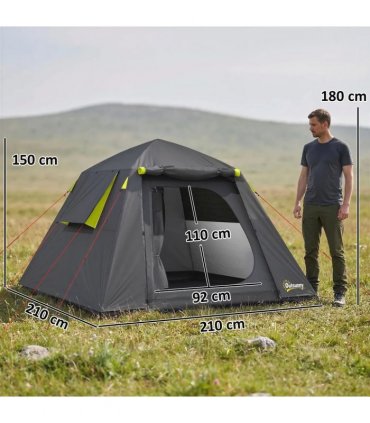 Outsunny Camping Tent 3000mm Waterproof Tent with 2 Doors for 2 Person, Grey & Green