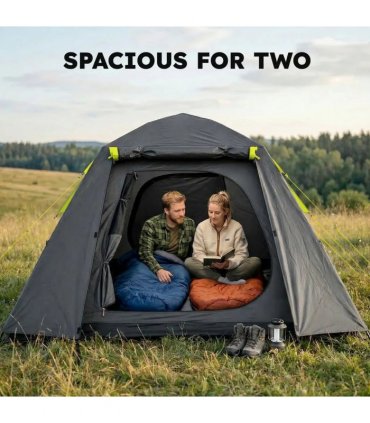 Outsunny Camping Tent 3000mm Waterproof Tent with 2 Doors for 2 Person, Grey & Green