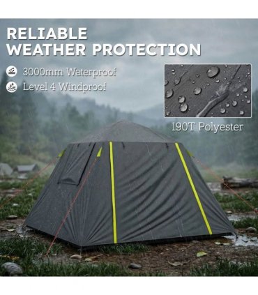 Outsunny Camping Tent 3000mm Waterproof Tent with 2 Doors for 2 Person, Grey & Green