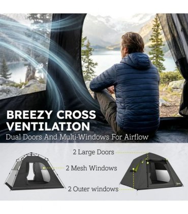 Outsunny Camping Tent 3000mm Waterproof Tent with 2 Doors for 2 Person, Grey & Green
