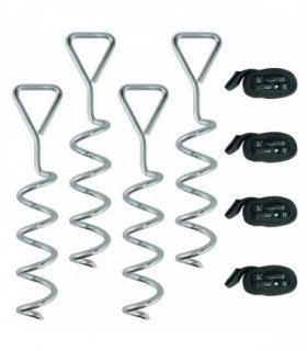 SPORTNOW 4Pcs Trampoline Anchor Kit, 32 cm Galvanised Trampoline Stakes, Spiral Ground Anchors with Triangle Head, Straps