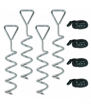 SPORTNOW 4Pcs Trampoline Anchor Kit, 32 cm Galvanised Trampoline Stakes, Spiral Ground Anchors with Triangle Head, Straps