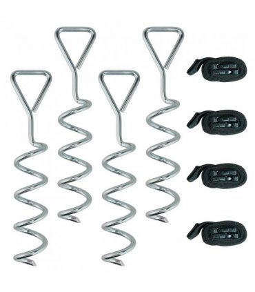 SPORTNOW 4Pcs Trampoline Anchor Kit, 32 cm Galvanised Trampoline Stakes, Spiral Ground Anchors with Triangle Head, Straps