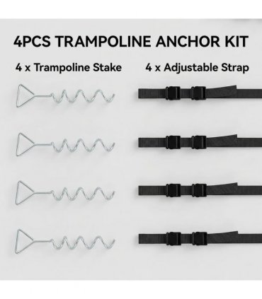 SPORTNOW 4Pcs Trampoline Anchor Kit, 32 cm Galvanised Trampoline Stakes, Spiral Ground Anchors with Triangle Head, Straps