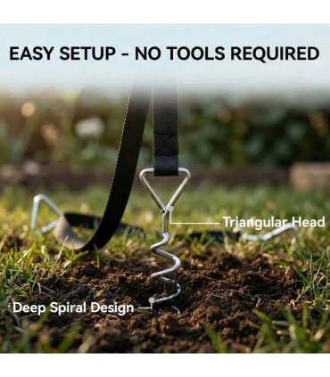 SPORTNOW 4Pcs Trampoline Anchor Kit, 32 cm Galvanised Trampoline Stakes, Spiral Ground Anchors with Triangle Head, Straps
