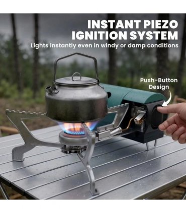 Outsunny 2670W Foldable Camping Stove with Safety Shut-Off, Piezo Ignition Gas Stove with Carry Bag, Green
