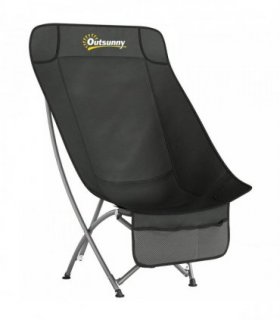 Outsunny Camping Chair for Adults Heavy Duty Folding Camp Chair with Side Pocket and Carry Bag Black