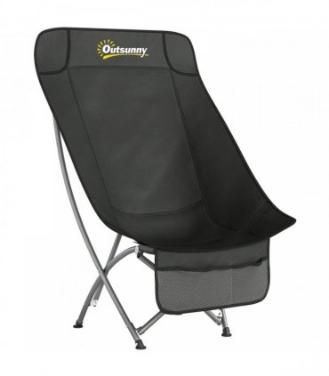 Outsunny Camping Chair for Adults Heavy Duty Folding Camp Chair with Side Pocket and Carry Bag Black