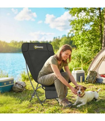 Outsunny Camping Chair for Adults Heavy Duty Folding Camp Chair with Side Pocket and Carry Bag Black