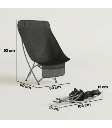 Outsunny Camping Chair for Adults Heavy Duty Folding Camp Chair with Side Pocket and Carry Bag Black