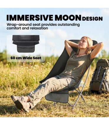 Outsunny Camping Chair for Adults Heavy Duty Folding Camp Chair with Side Pocket and Carry Bag Black