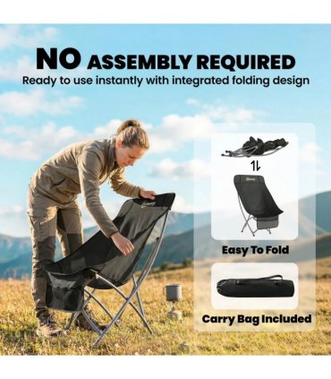 Outsunny Camping Chair for Adults Heavy Duty Folding Camp Chair with Side Pocket and Carry Bag Black