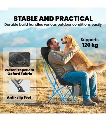 Outsunny Camping Chair for Adults Heavy Duty Folding Camp Chair with Side Pocket and Carry Bag Black