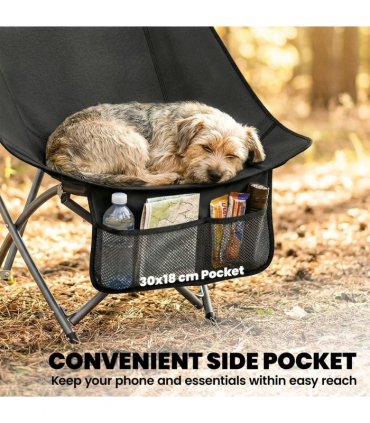 Outsunny Camping Chair for Adults Heavy Duty Folding Camp Chair with Side Pocket and Carry Bag Black