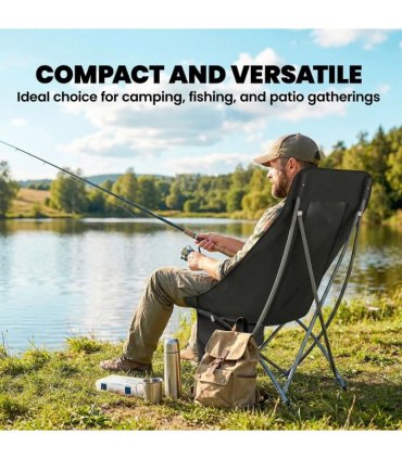 Outsunny Camping Chair for Adults Heavy Duty Folding Camp Chair with Side Pocket and Carry Bag Black