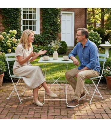 Outsunny Outdoor Bistro Set Folding Patio Furniture Set with 2 Chairs Table for 2 People White and Green