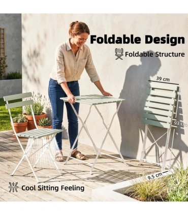 Outsunny Outdoor Bistro Set Folding Patio Furniture Set with 2 Chairs Table for 2 People White and Green