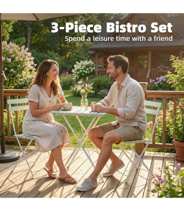 Outsunny Outdoor Bistro Set Folding Patio Furniture Set with 2 Chairs Table for 2 People White and Green