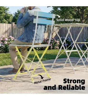 Outsunny Outdoor Bistro Set Folding Patio Furniture Set with 2 Chairs Table for 2 People White and Green