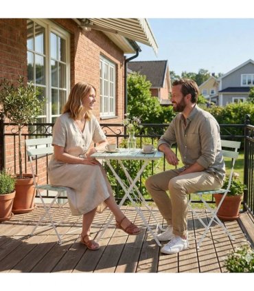 Outsunny Outdoor Bistro Set Folding Patio Furniture Set with 2 Chairs Table for 2 People White and Green